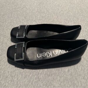 Calvin Klein Black Flats with Silver Buckle Size 5 1/2 M